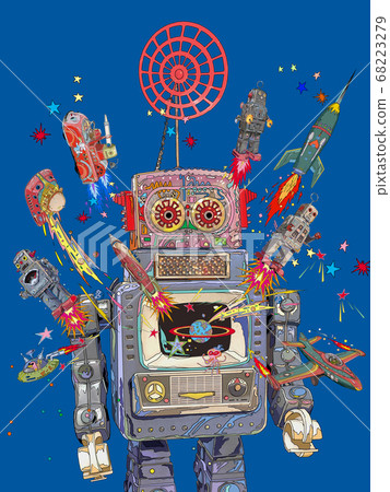 Tin robot toy illustration 68223279