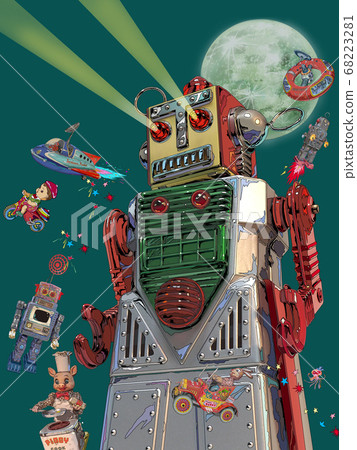 Tin robot toy illustration 68223281