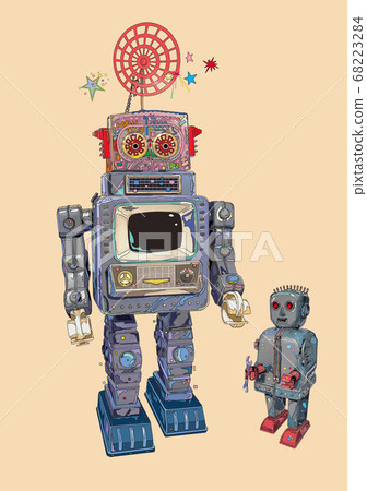 Tin robot toy illustration 68223284