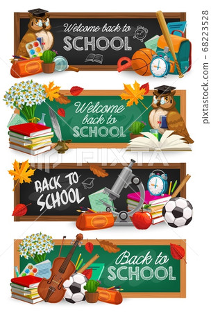 Chalkboard and school supplies, education banners Chalkboard and school supplies, education banners 68223528