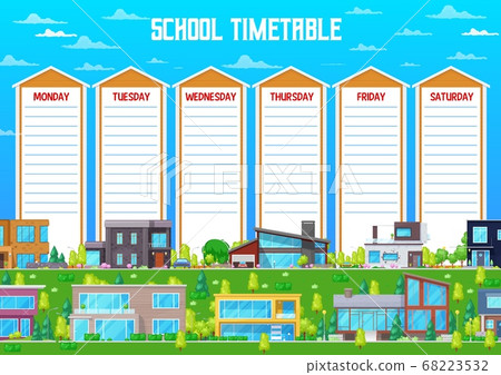 School timetable template with cartoon buildings School timetable template with cartoon buildings 68223532