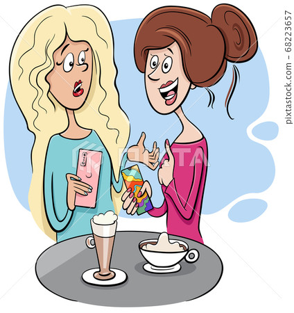 Women Gossip In Cafe Cartoon Illustration Stock Illustration