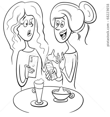 women gossip in cafe cartoon coloring book page women gossip in cafe cartoon coloring book page 68223658