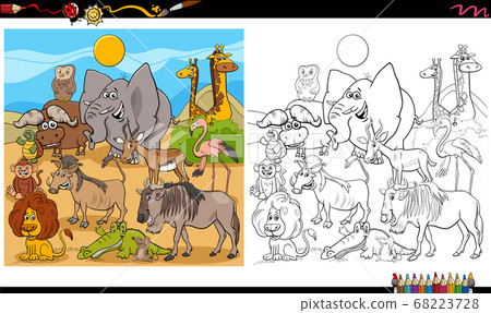 funny animal characters group coloring book page 68223728