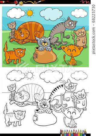cartoon funny cats group coloring book page 68223730
