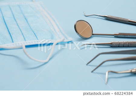 Set of metal dental instruments for teeth dental Set of metal dental instruments for teeth dental 68224384