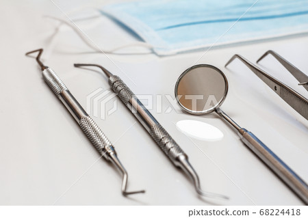 Set of metal dental instruments for teeth dental Set of metal dental instruments for teeth dental 68224418