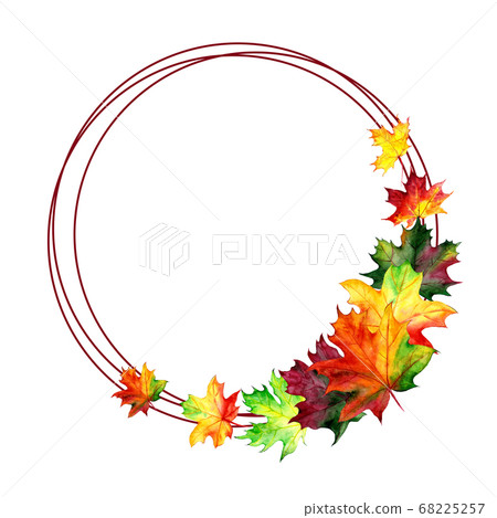Frame with watercolor maple leaves. Autumn design templates. Hand drawn style. Place for your text. Illustration Frame with watercolor maple leaves. Autumn design templates. Hand drawn style. Place for your text. Illustration 68225257