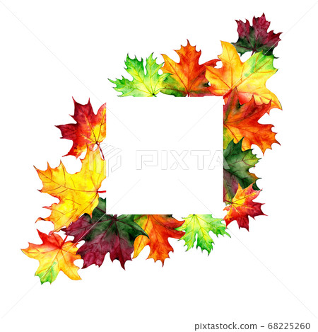Frame with watercolor maple leaves. Autumn design templates. Hand drawn style. Place for your text. Illustration 68225260