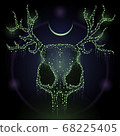 Detailed dotted animal skull with mythic elements and antlers 68225405