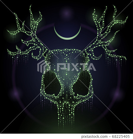 Detailed dotted animal skull with mythic elements and antlers 68225405