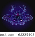 Detailed dots butterfly moth with mythic elements and antlers 68225408