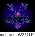 Detailed dots butterfly moth with mythic elements and antlers 68225410