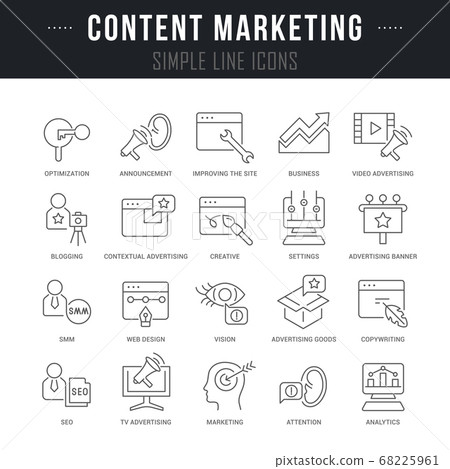 Set Vector Line Icons of Content Marketing 68225961