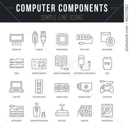 Set Vector Line Icons of Computer Components 68225962