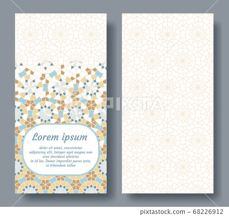 Arabic double card for invitation, celebration, save the date, wedding performed in arabic geometric tile. Colofrul card vector template Arabic double card for invitation, celebration, save the date, wedding performed in arabic geometric tile. Colofrul card vector template 68226912