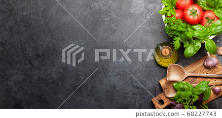 Italian cuisine ingredients. Tomatoes, herbs and 68227743