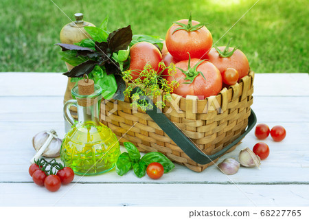 Italian cuisine ingredients. Tomatoes, herbs and 68227765