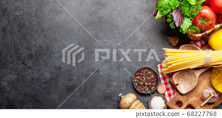 Italian cuisine ingredients. Tomatoes, pasta, Italian cuisine ingredients. Tomatoes, pasta, 68227768