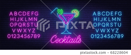 Cocktail neon sign on brick wall background. 68228604