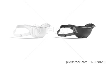 Blank black and white waist bag mockup stand, side view 68228643