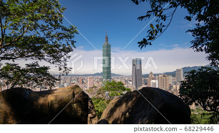 The landscape of Taipei city view from mountain in Taipei, Taiwan. 68229446