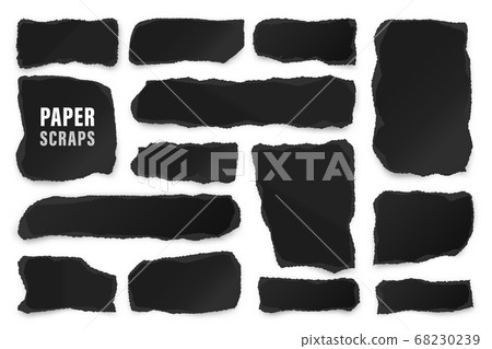 Ripped black paper strips. Realistic crumpled paper scraps with torn edges. Shreds of notebook pages Ripped black paper strips. Realistic crumpled paper scraps with torn edges. Shreds of notebook pages 68230239