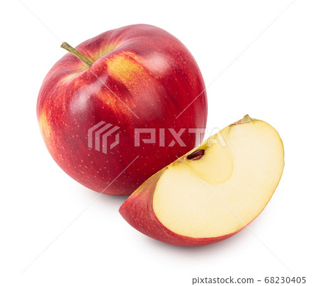 Red apple with slice isolated on white background with clipping path and full depth of field Red apple with slice isolated on white background with clipping path and full depth of field 68230405