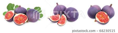 Fresh fig fruit with leaves isolated on white background. Set or collection 68230515