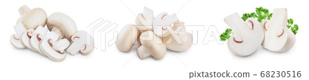 Fresh mushrooms champignon isolated on white background with clipping path and full depth of field. Set or collection 68230516