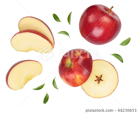 Red apple with slices isolated on white background. Top view. Flat lay. Set or collection 68230653