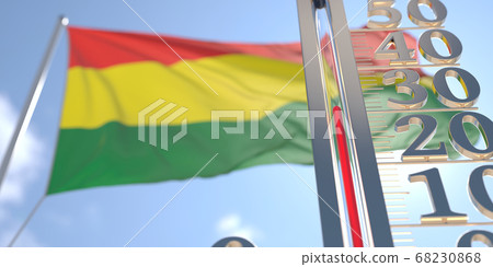 30 degrees centigrade on a thermometer measuring air temperature near flag of Bolivia. Hot weather forecast related 3D rendering 30 degrees centigrade on a thermometer measuring air temperature near flag of Bolivia. Hot weather forecast related 3D rendering 68230868