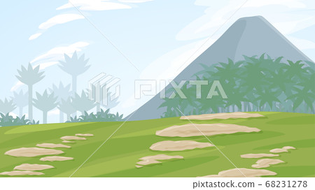 Landscape with plants of the dinosaur period_Jurassic Cretaceous_Background Illustration_16:9 68231278