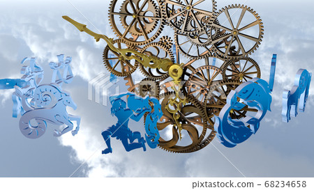 Zodiac horoscope, 12 zodiac signs and a clockwork. 68234658