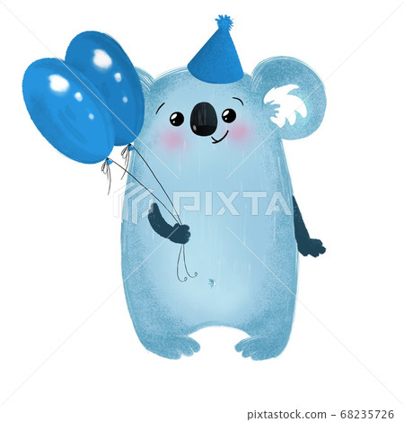 Cute Koala with blue balloons. Children's illustration is suitable for creating greeting cards, invitations. Isolated on white 68235726