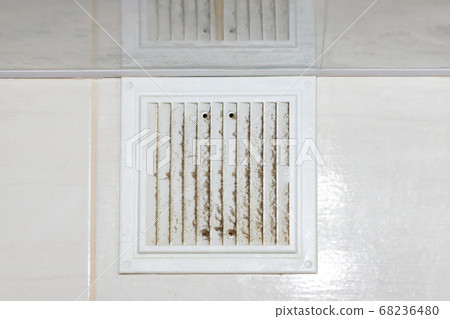 ventilation grill in the dust of dirt in the kitchen, close ventilation grill in the dust of dirt in the kitchen, close 68236480