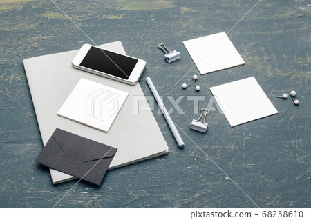 Stationery mock up on wooden background. Responsive design template. Branding identity 68238610
