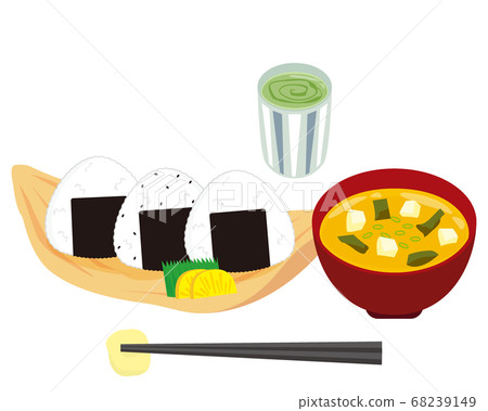 Vector illustration of rice balls held in a triangle Takuanto and rice ball 68239149