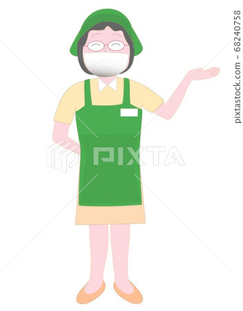 Poses of supermarket employees wearing masks to prevent coronavirus infection 68240758