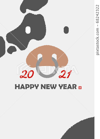2021年(Reiwa 3年級)新年賀卡材料新年賀卡模板牛面朝上和日本群島(無文字) 2021年(Reiwa 3年級)新年賀卡材料新年賀卡模板牛面朝上和日本群島(無文字) 68242322