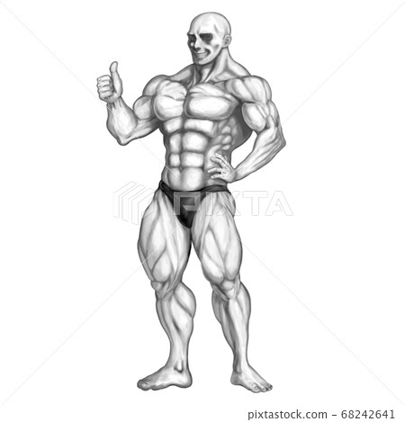 肌肉光頭男子（猛男）在做豎起大拇指 68242641
