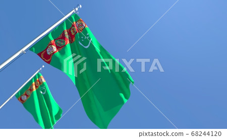 3D rendering of the national flag of Turkmenistan waving in the wind 3D rendering of the national flag of Turkmenistan waving in the wind 68244120