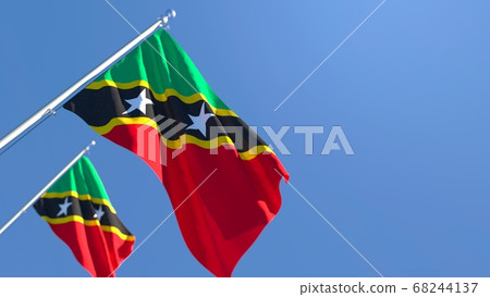 3D rendering of the national flag of Saint Kitts and Nevis waving in the wind 3D rendering of the national flag of Saint Kitts and Nevis waving in the wind 68244137
