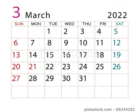 March 2022 Calendar - Stock Illustration [68244283] - Pixta