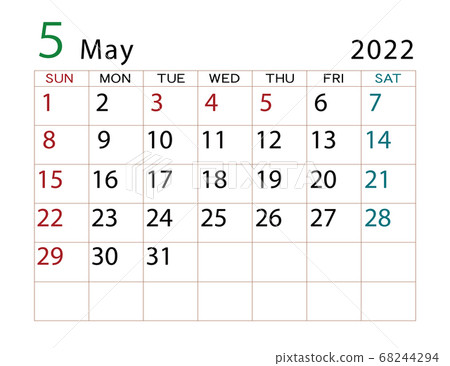 May 2022 Calendar Stock Illustration 68244294 Pixta