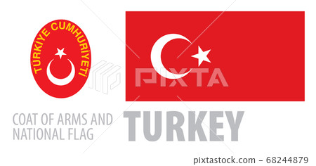 Vector set of the coat of arms and national flag of Turkey 68244879