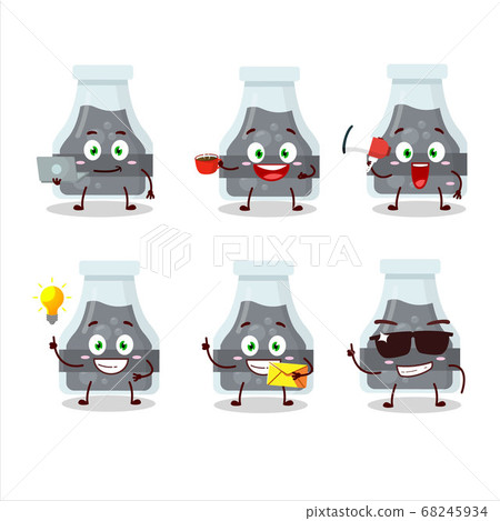Black potion cartoon character with various types of business emoticons Black potion cartoon character with various types of business emoticons 68245934