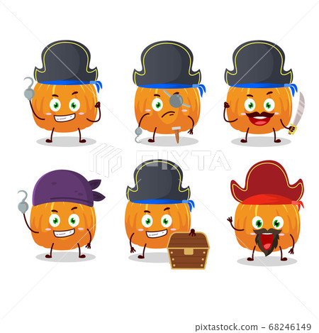 Cartoon character of pumpkin with various pirates emoticons 68246149