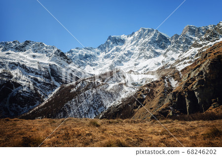Mountain hiking path trough the massif of the Monte Rosa (Piedmont, Italy) Mountain hiking path trough the massif of the Monte Rosa (Piedmont, Italy) 68246202