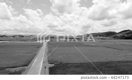 [Sepia] Countryside view of farm road from the sky-Mie 68247173
